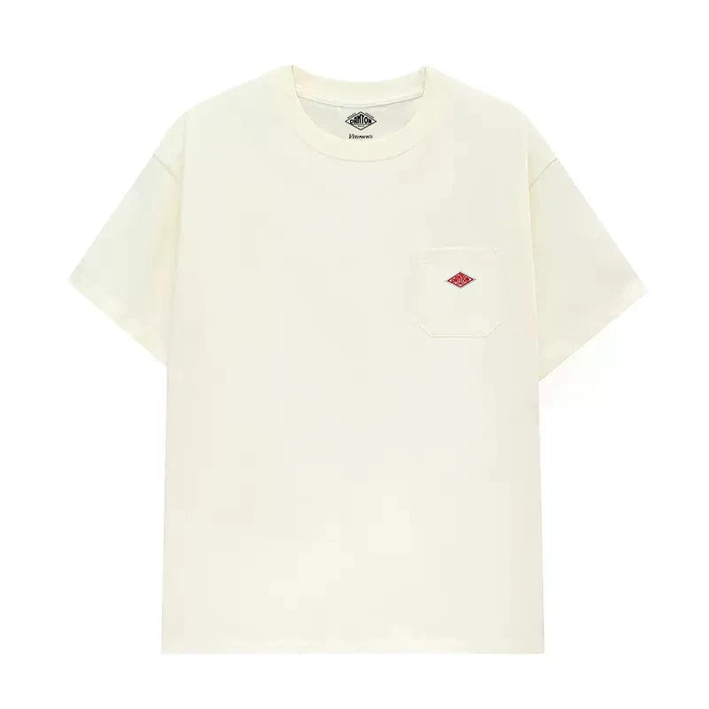 Hot sales Men Women Pure Cotton Embroidery T-Shirt Short Sleeve Tees Simple Solid Pocket Fashion Brand Exports Japan style