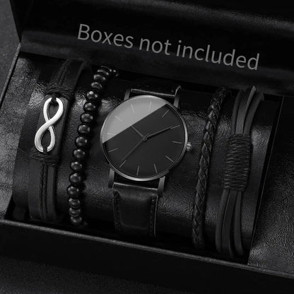4/5PCS Fashion Leather Strap Men Business Watches Casual Mens Quartz Watch Vintage Bracelets Set Reloj Hombre（Without Box）