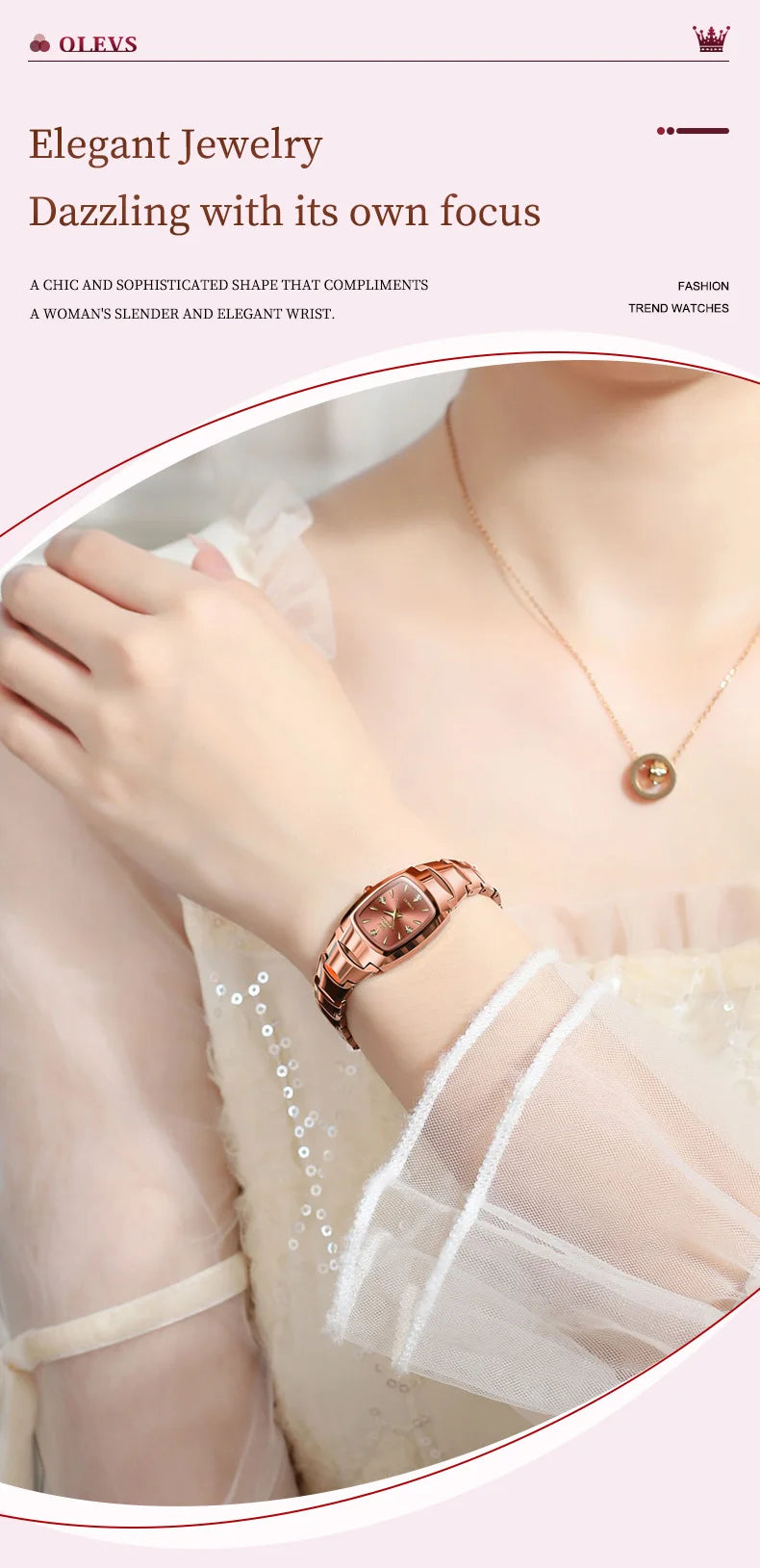 OLEVS 7006 Women's Watches Fashion Tonneau Dial Luxury Tungsten Steel Waterproof Wristwatch for Women Elegant Retro Ladies Watch