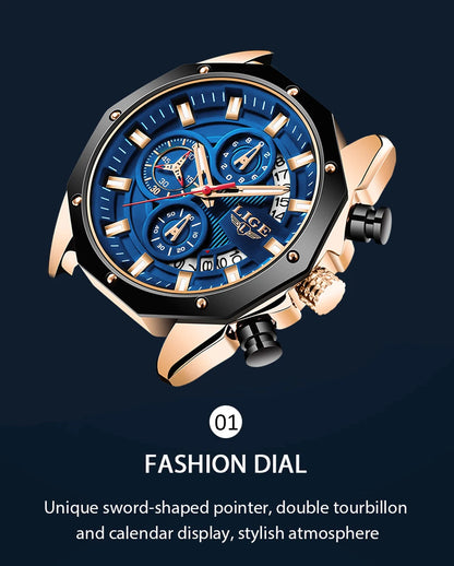 LIGE Fashion Men Watches Top Brand Luxury Silicone Sport Watch Men Quartz Date Clock Waterproof Wristwatch Chronograph Clock Man