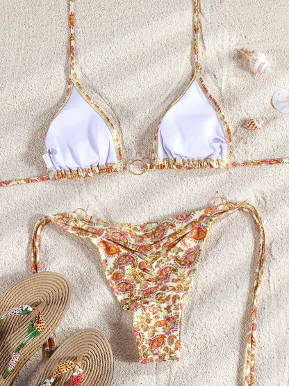 ZRTAK Micro Thongs Swimsuit Women Sexy Bikinis Bathing Suit Rings Biquini Bandage Beachwear Print Swimwear Sexy Bikini Sets