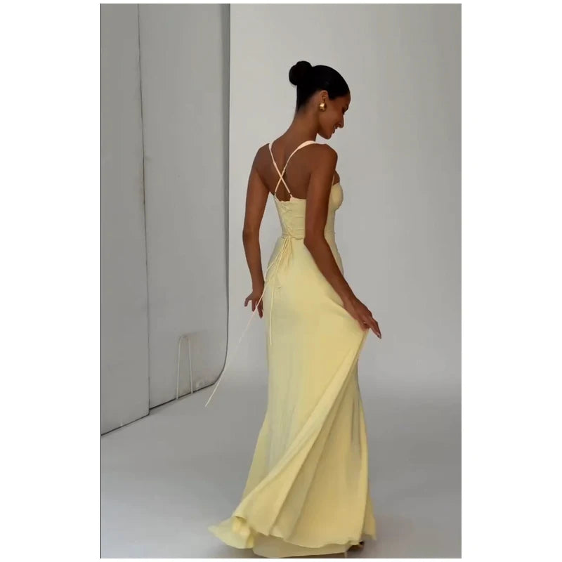 Lady Sexy Strapless Split Solid Pleated Dress Women Chic Backless High Waist Off-shoulder Dresses 2026 New Evening Party Gowns