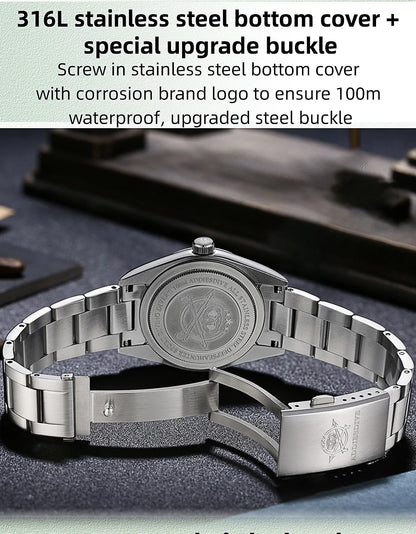 ADDIESDIVE Hot Sale AD2066 Mens Watch 36mm Bubble Mirror Glass Mint Green Quartz Watches Waterproof Luxury Stainless Steel Clock