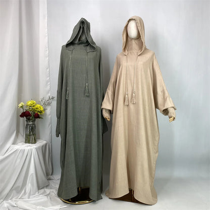 Hot Seller Ramadan Islamic Clothing Wrinkle Polyester Hoodie Abaya Dress With Undercap Muslim Women Abaya Hoodie Causal Dresses