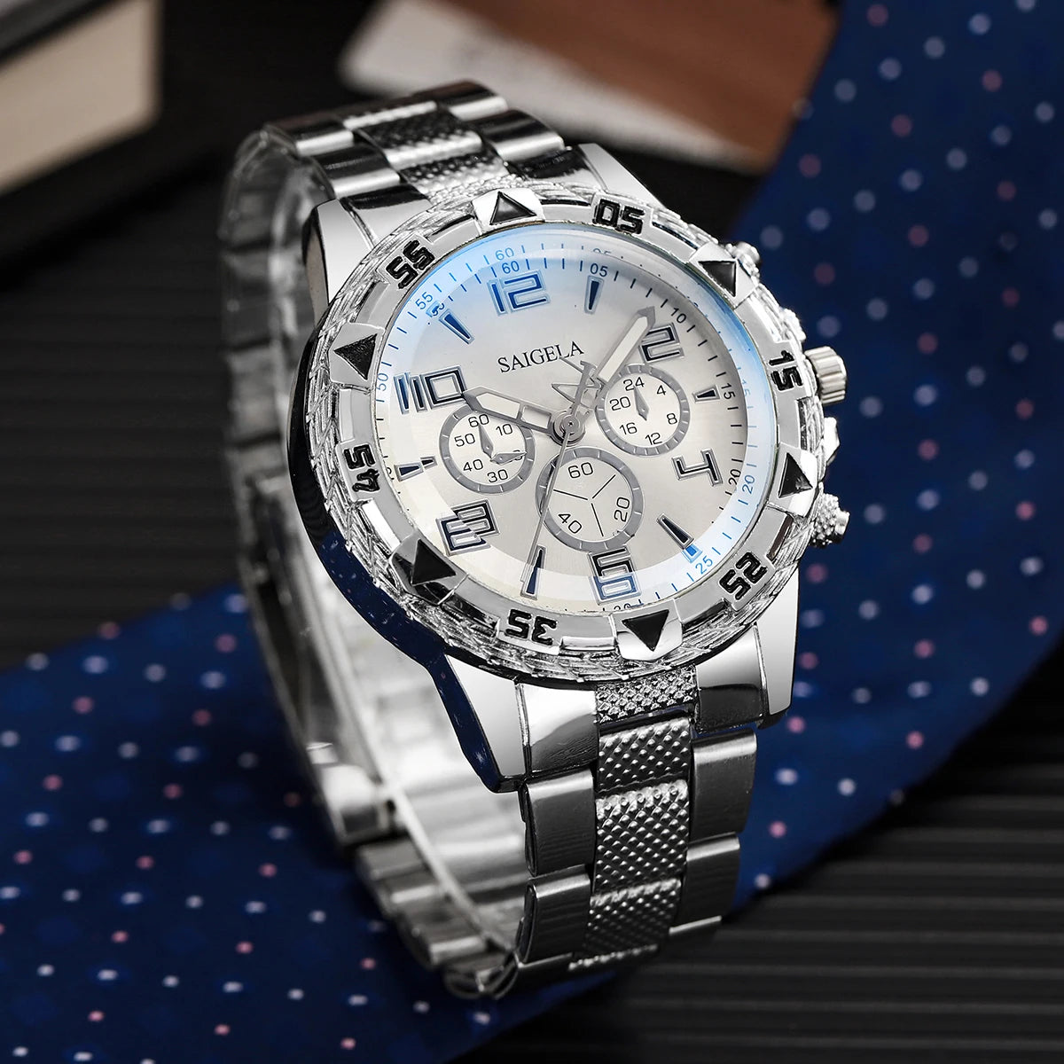 3PCS/Set Luxury Stainless Steel Band Men Business Watches Fashion Male's Quartz Watch Hip-hop Diamond Jewelry Set (Without Box）