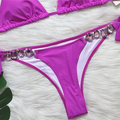 2026 Shiny Rhinestone Diamond Bikini Women Swimsuit Female Swimwear Two Pieces Bikini Set Halter Metal Chains Bathing Suit Swim