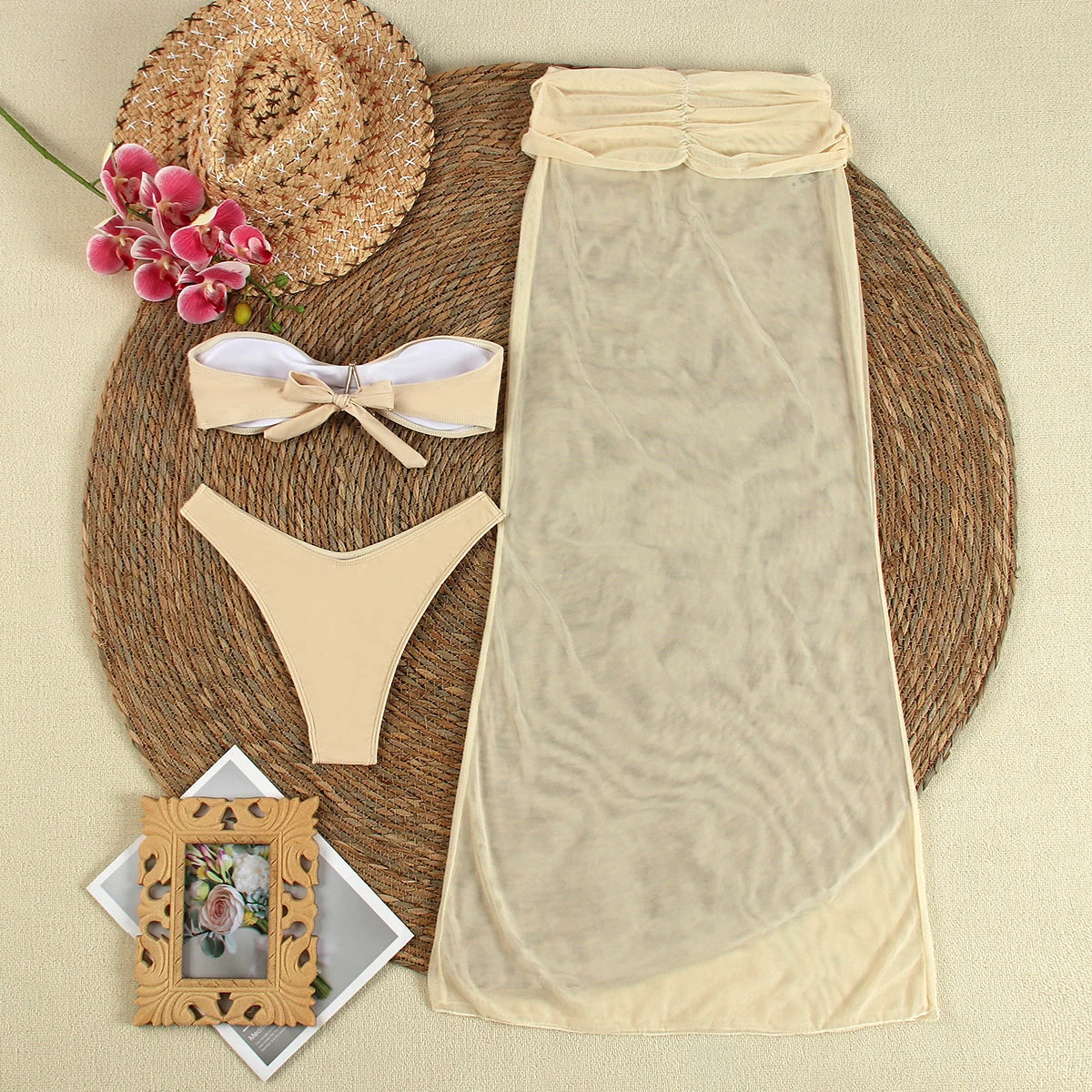 Sexy Starfish 3 pieces Micro Bikinis Women Swimsuit 2024 Swimwear Bathing Suit Beachwear With Long Skirt Bikini Set Biquini