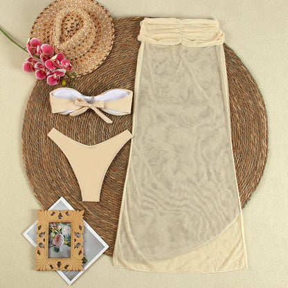Sexy Starfish 3 pieces Micro Bikinis Women Swimsuit 2024 Swimwear Bathing Suit Beachwear With Long Skirt Bikini Set Biquini