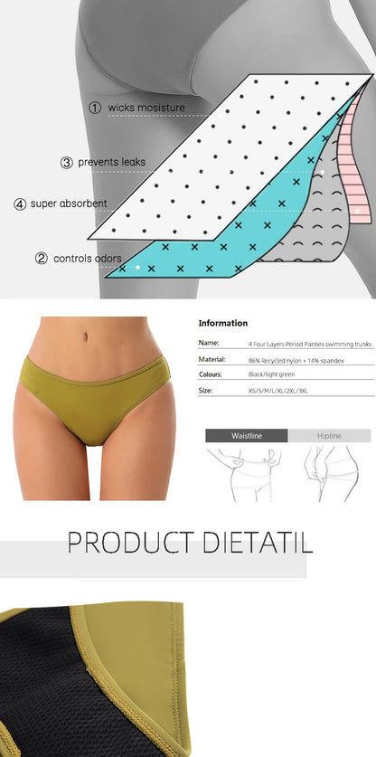 Bikini Menstrual Swimsuit Menstrual Period Panties Woman Beach Period Swimwear Plus Size Absorvent Pad Panties Swim Bottom Girl
