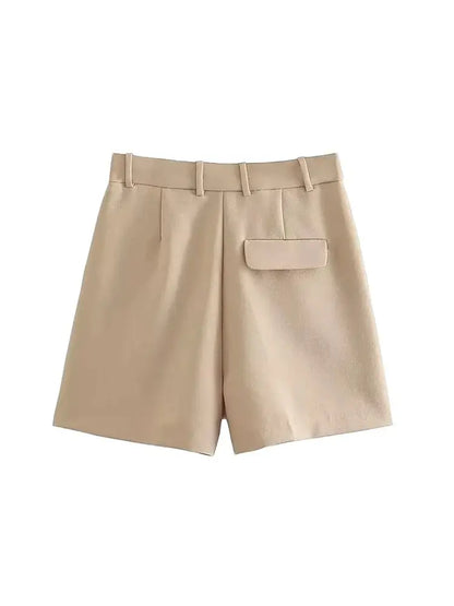 Women Fashion Side Pockets Front Darts Bermuda Shorts Vintage High Waist Zipper Fly Female Short Pants Mujer