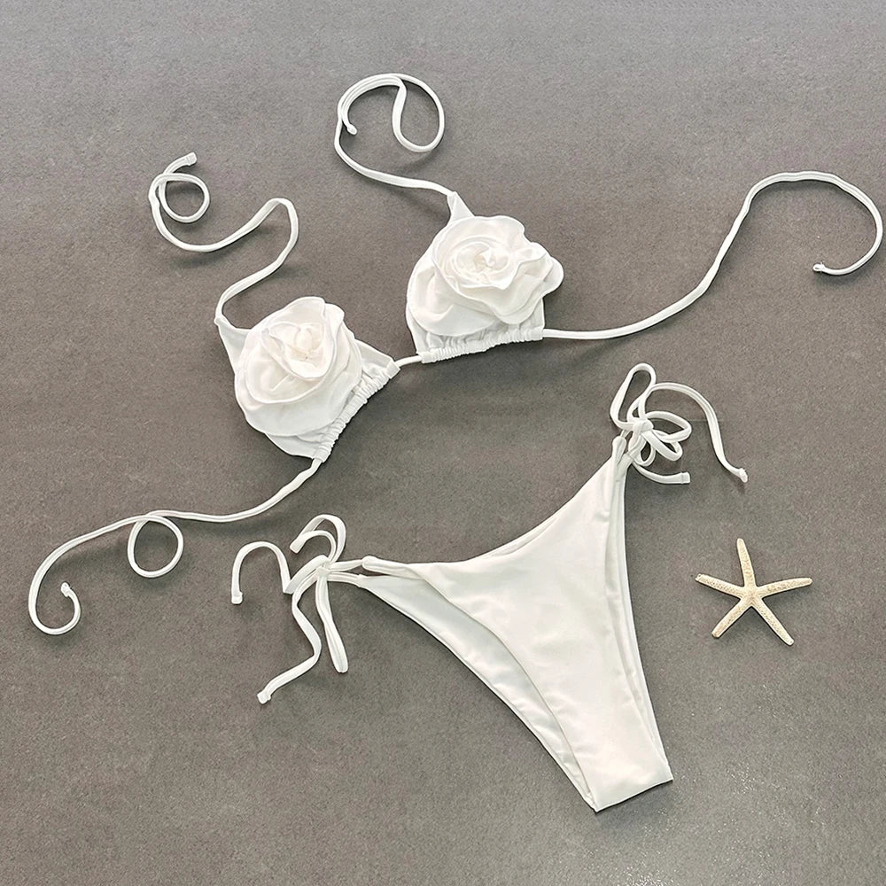 Sexy White Micro Bikini 2023 Women Swimsuit Female Swimwear Thong Bikinis Set Brazilian Halter Beach Wear Lace Up Bathing Suit