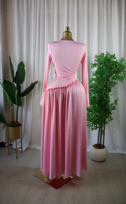 CM.YAYA Women Full Sleeve O-neck Elegant Long Dress Edible Tree Fungus Sweet Holiday Beach Evening Sexy Party Dresses Vestidos
