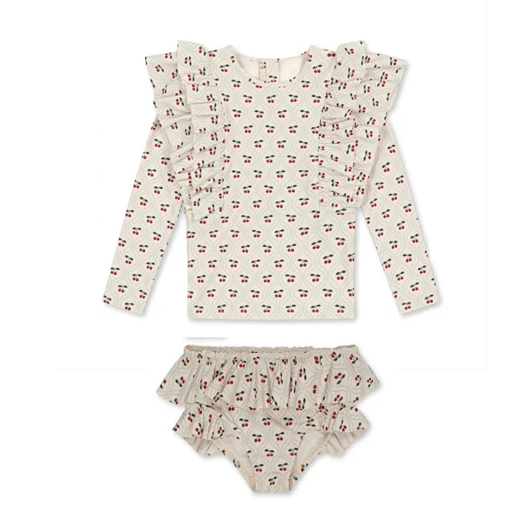 Cute Baby Girls Bikinis Set 2025 Summer Children Beach Wear Ruffle Kids Swimsuit Bathing Suit Printed Swimwear Monokini