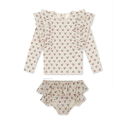 Cute Baby Girls Bikinis Set 2025 Summer Children Beach Wear Ruffle Kids Swimsuit Bathing Suit Printed Swimwear Monokini