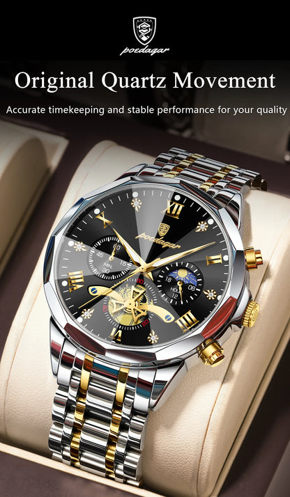 POEDAGAR Luxury Men Clock Waterproof Luminous Chronograph Sport Man Wristwatch Stainless Steel Fahion Quartz Men's Watches Reloj