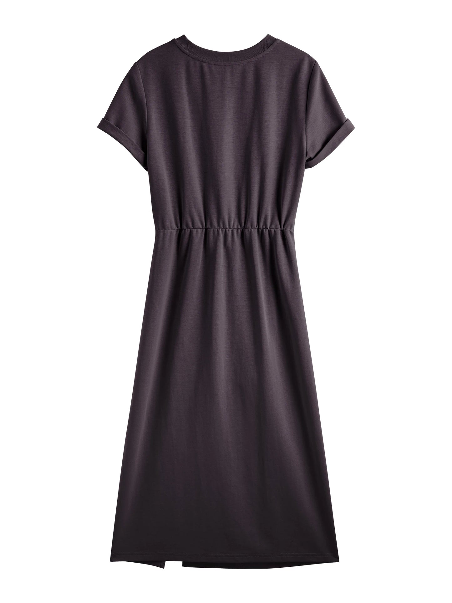 ZIQIAO Women Solid Long Dress 2025 Summer New Casual Round Neck T-Shirt Dresses Grey Short Sleeve X-LINE Dress 25ZQ92026