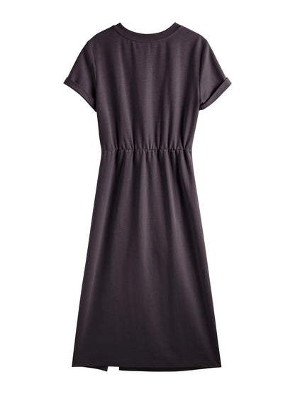 ZIQIAO Women Solid Long Dress 2025 Summer New Casual Round Neck T-Shirt Dresses Grey Short Sleeve X-LINE Dress 25ZQ92026