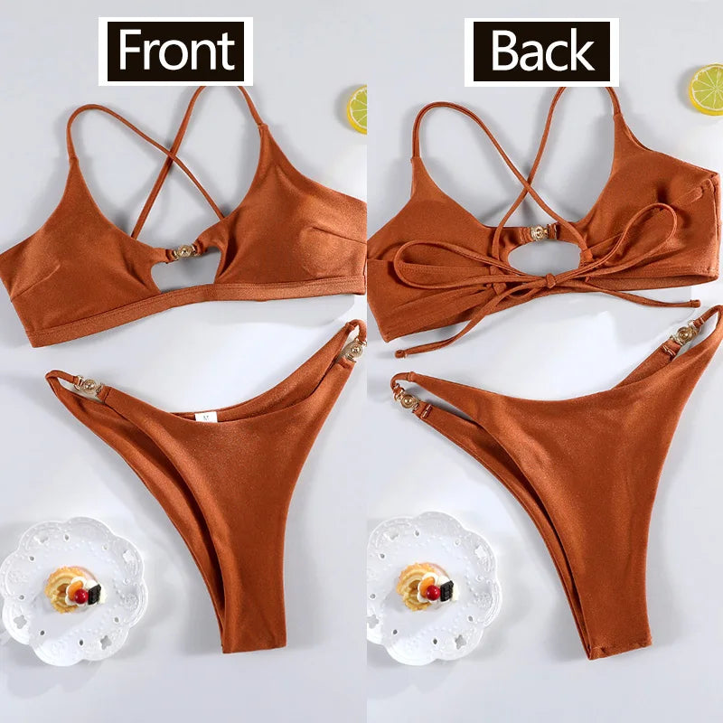 Miyouj Push Up Bikinis New Two Piece Suit 2026 Bathsuit Sexy Bikini Sets Hollow Out Swimsuit String Bathwear Low Waist Swimwear