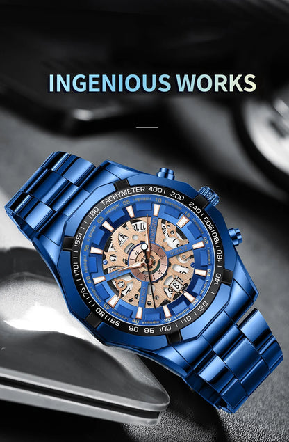 BINBOND S033 Luxury Hollow Non-Mechanical Business Quartz Men Watches 30M Waterproof Trendy Hollow Design Classics Men Watches