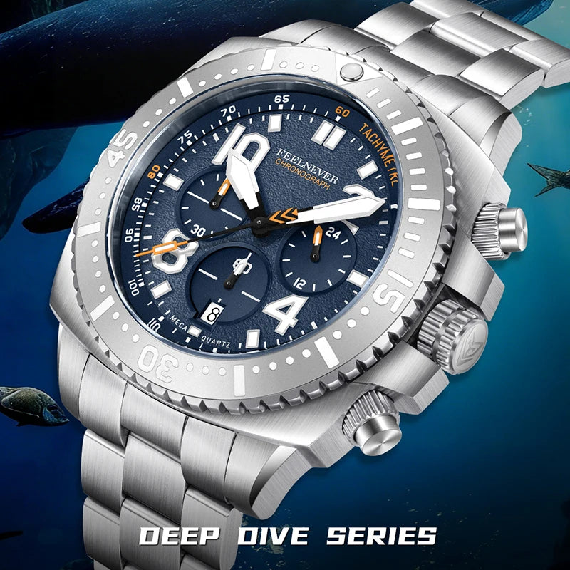 FEELNEVER New Diver Quartz Watch for Men 316L Stainless Steel Sapphire Big Dial Watch Men Outdoor 1000M Waterproof Men's Watches
