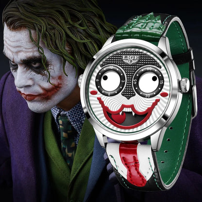 LIGE 2025 Creative Watches For Men Clown Fashion Quartz Wristwatches Waterproof Leather Strap Mens Watch Cool Joker Reloj Hombre