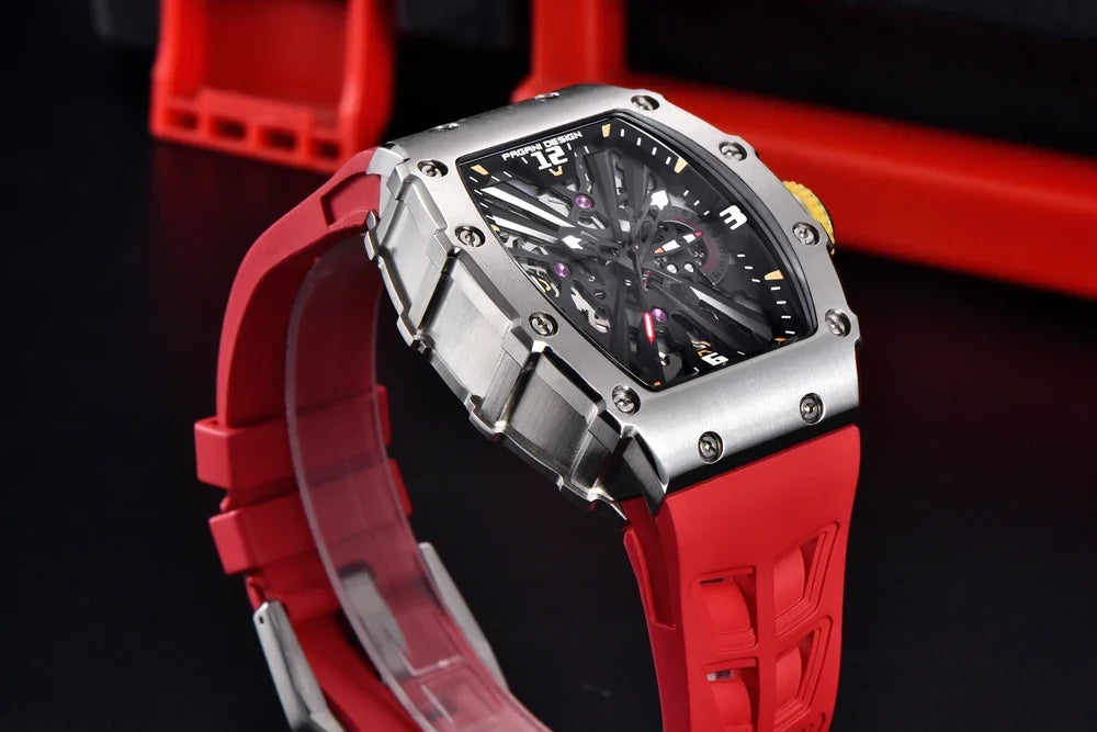 PAGANI DESIGN  Luxury Mens Quartz Watches Barrel Shape Waterproof Wrist Watch For Men VH65 Silicone Luminous Sapphire Mirror