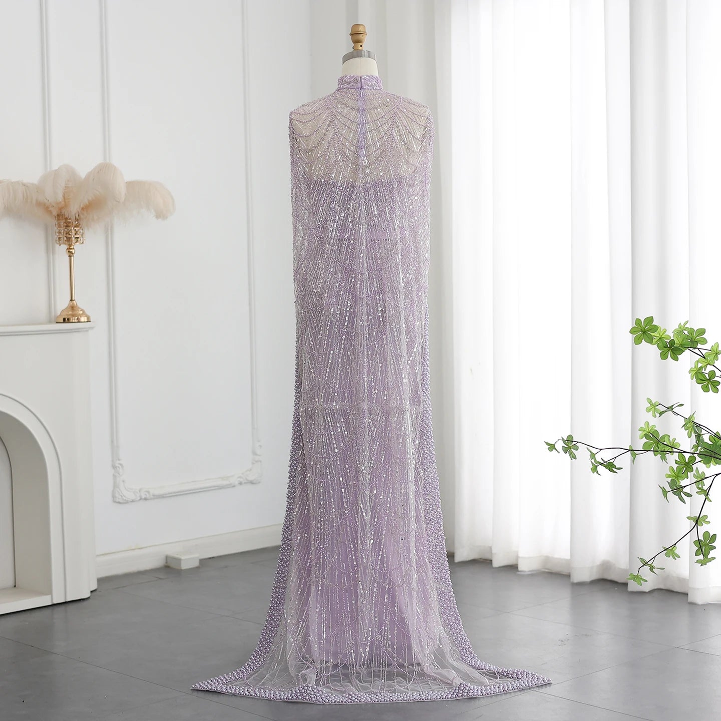 Sharon Said Luxury Pearls Dubai Champagne Evening Dresses with Cape New Arabic Women Mermaid Wedding Party Prom Dress SS369