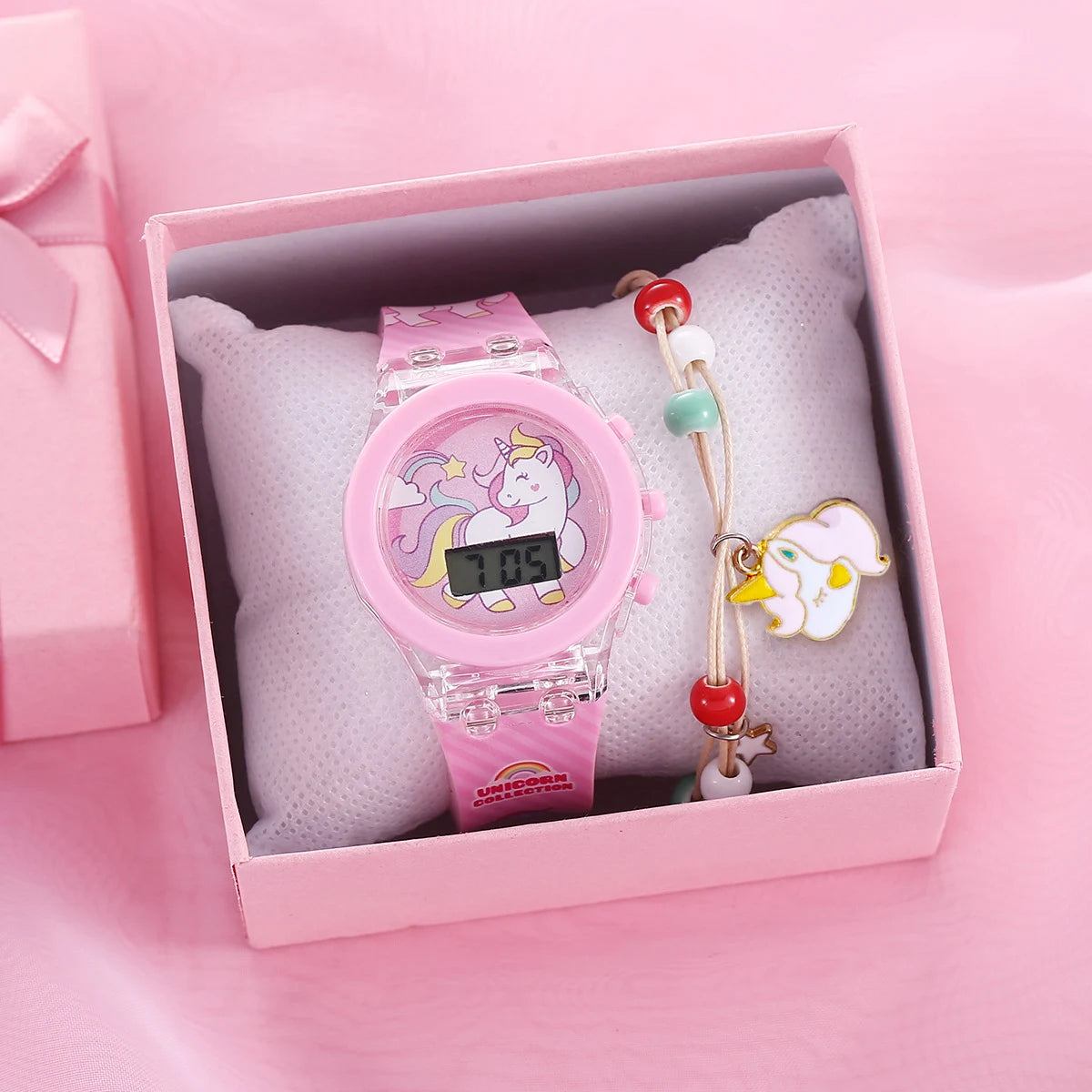 Flash Light Unicorn Children Watches with Bracelet Box Sports Girls Gift Digital LED Watch Women Ladies Toys