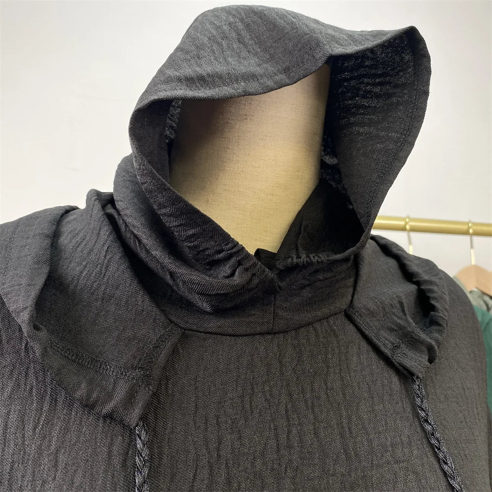 Hot Seller Ramadan Islamic Clothing Wrinkle Polyester Hoodie Abaya Dress With Undercap Muslim Women Abaya Hoodie Causal Dresses