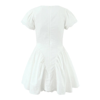 YENKYE Sweet Cute White Mini Dress For Pretty Girl Elegant A-line Bow V Neck Summer Dresses Party Robe Vacation Vestidos 2025