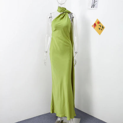 Sexy Ribbon Sleeveless Long Dress Women Elegant Slim Stain Backless Lace Up Party Dresses 2026 Fashion Solid Holiday Robe Lady
