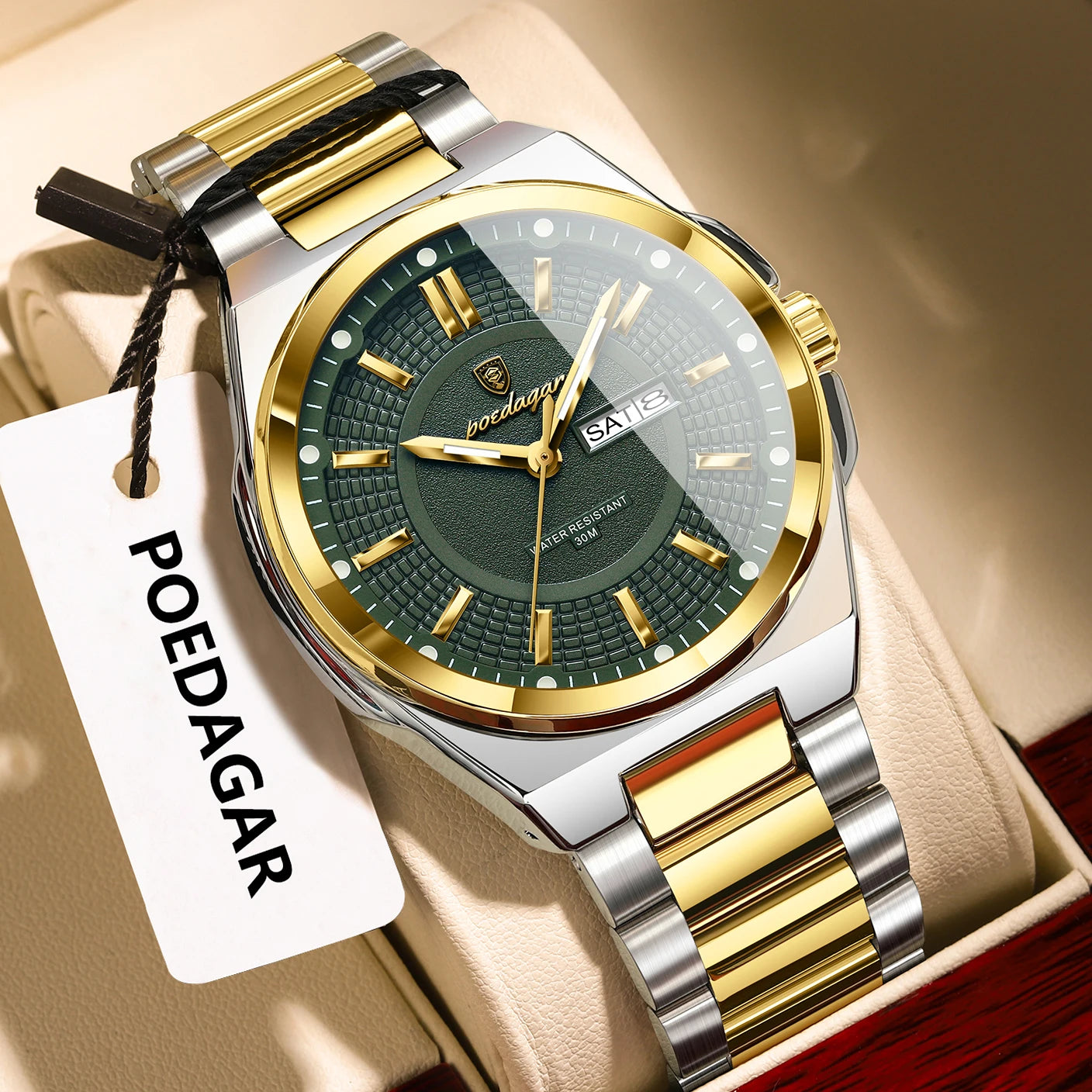 POEDAGAR Top Business Men's Watches Stainless Steel Waterproof Luminous Man Watch Date Week Quartz Casual Fashion Men Wristwatch