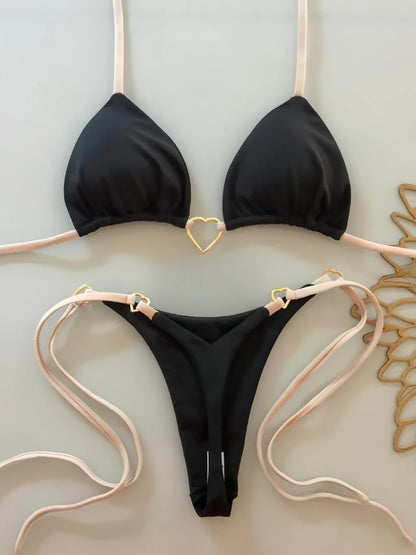 Sexy Halter Solid Color Low Waist Bikini Set Women's Swimsuit Two-piece Triangle Thong Swimwear Bathing Suit Brazilian Biquinis