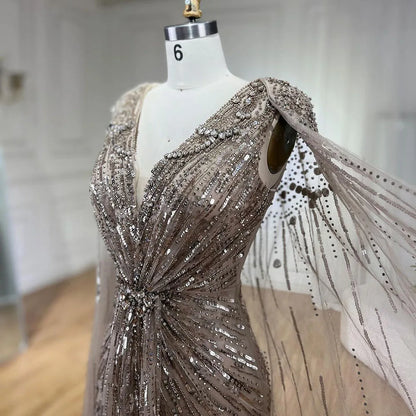 Serene Hill 2025 Turquoise Mermaid Evening Dresses Gowns With Beaded  Cape For Women's Wedding Party LA72168A Customized