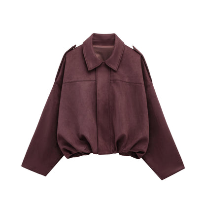 KONDALA Casual Soft Martini Green Bomber Jackets Women Long Lantern Sleeve Oversized Autumn Winter Coats Fashion 2025 Outwears