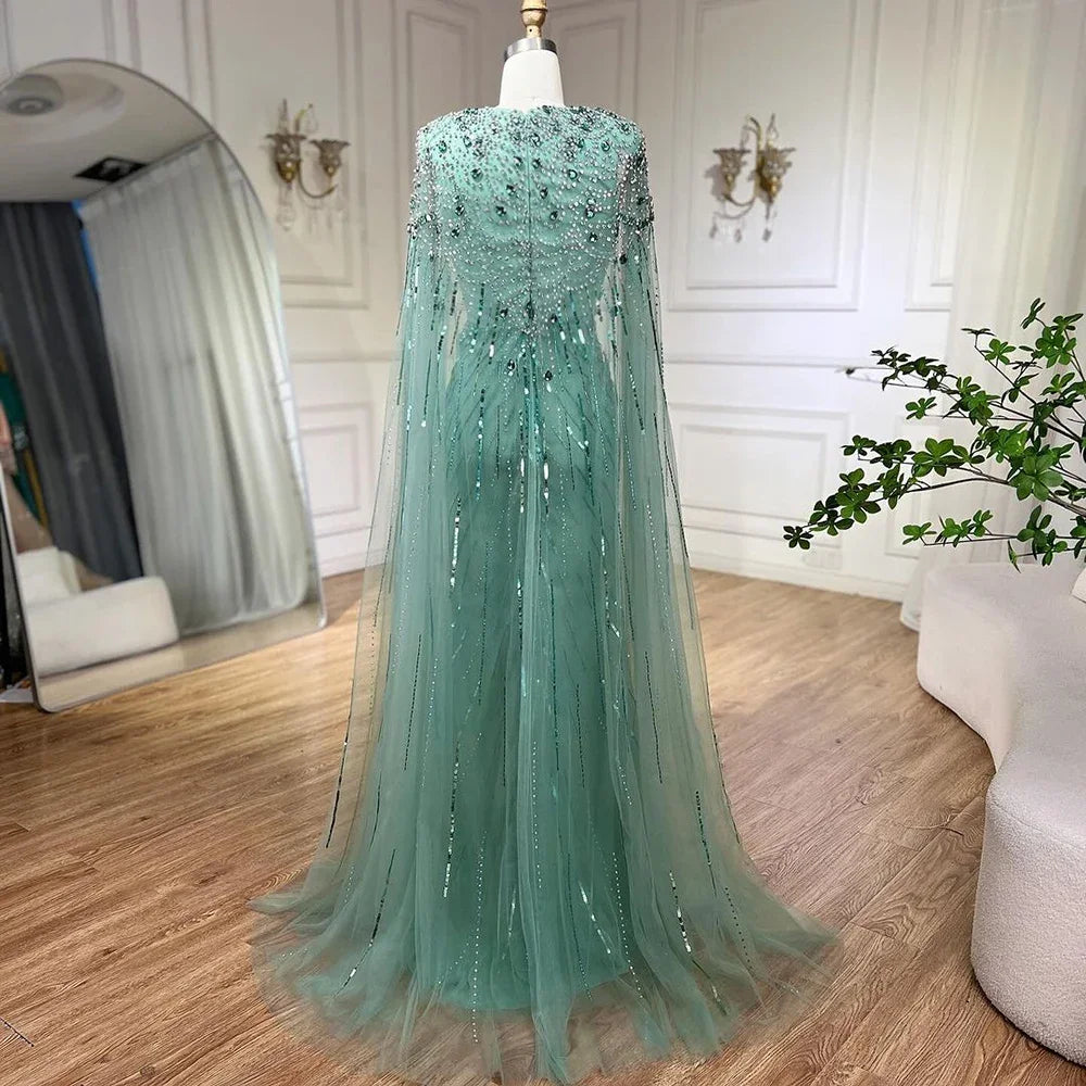 Serene Hill 2025 Turquoise Mermaid Evening Dresses Gowns With Beaded  Cape For Women's Wedding Party LA72168A Customized