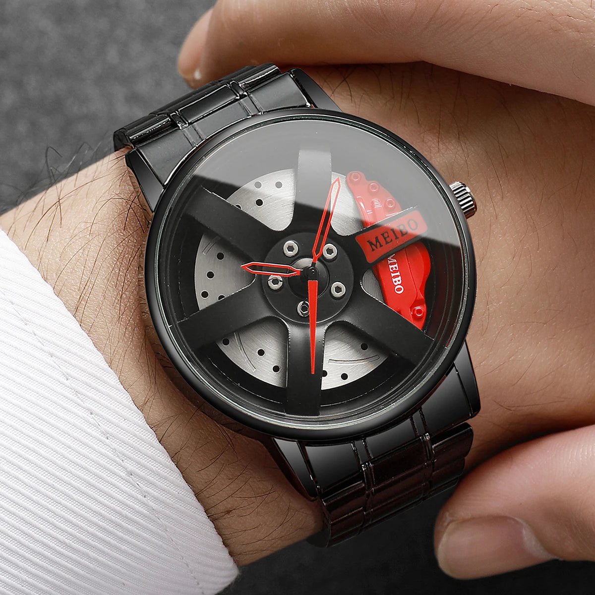 4PCS/Set Fashion 3d Car Wheel Dial Men Sports Watches Luxury Stainless Steel Quartz Watch Jewelry Set Reloj Hombre (Without Box)