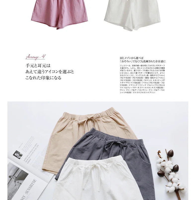 Summer Cotton Linen Shorts Women High Waist Oversize Shorts Short Pants Women Fashion Casual Sports Shorts Female S-XL