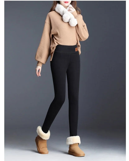 Women Thermal Leggings Winter Warm Sexy Elastic Translucent Pantyhose Female Fleece High Waist Slim Thicken Tight Pants Black
