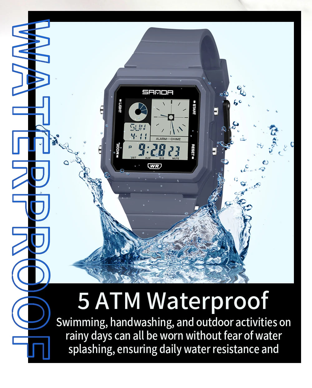 SANDA 2216 Fashion Electronic Watch Multifunction Alarm Calendar Waterproof Sports Student Digital Watches