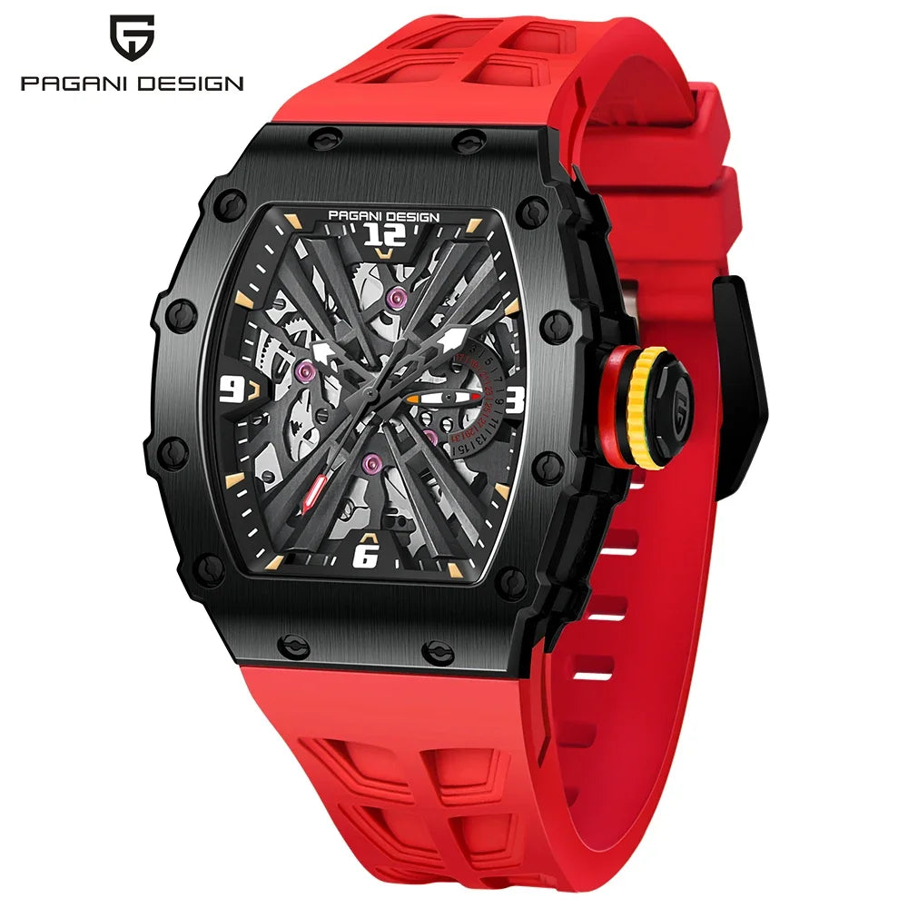 PAGANI DESIGN  Luxury Mens Quartz Watches Barrel Shape Waterproof Wrist Watch For Men VH65 Silicone Luminous Sapphire Mirror