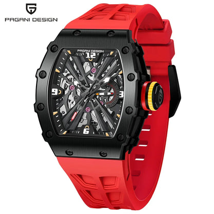 PAGANI DESIGN  Luxury Mens Quartz Watches Barrel Shape Waterproof Wrist Watch For Men VH65 Silicone Luminous Sapphire Mirror