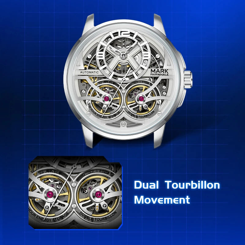 Mark Fairwhale Fashion Watches Mens Silicone Strap Waterproof Automatic Skeleton Mechanical Watch