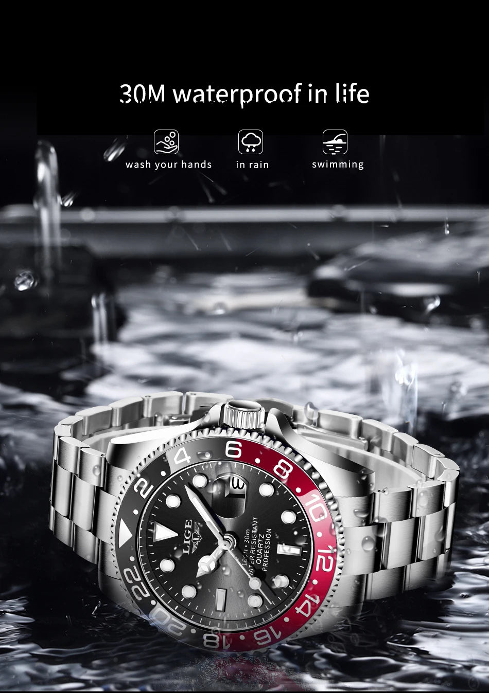 LIGE Top Brand Fashion Mens Watch Business Luxury Quartz Wristwatches Luminous Waterproof Sports Watches Mens Gifts Reloj Hombre