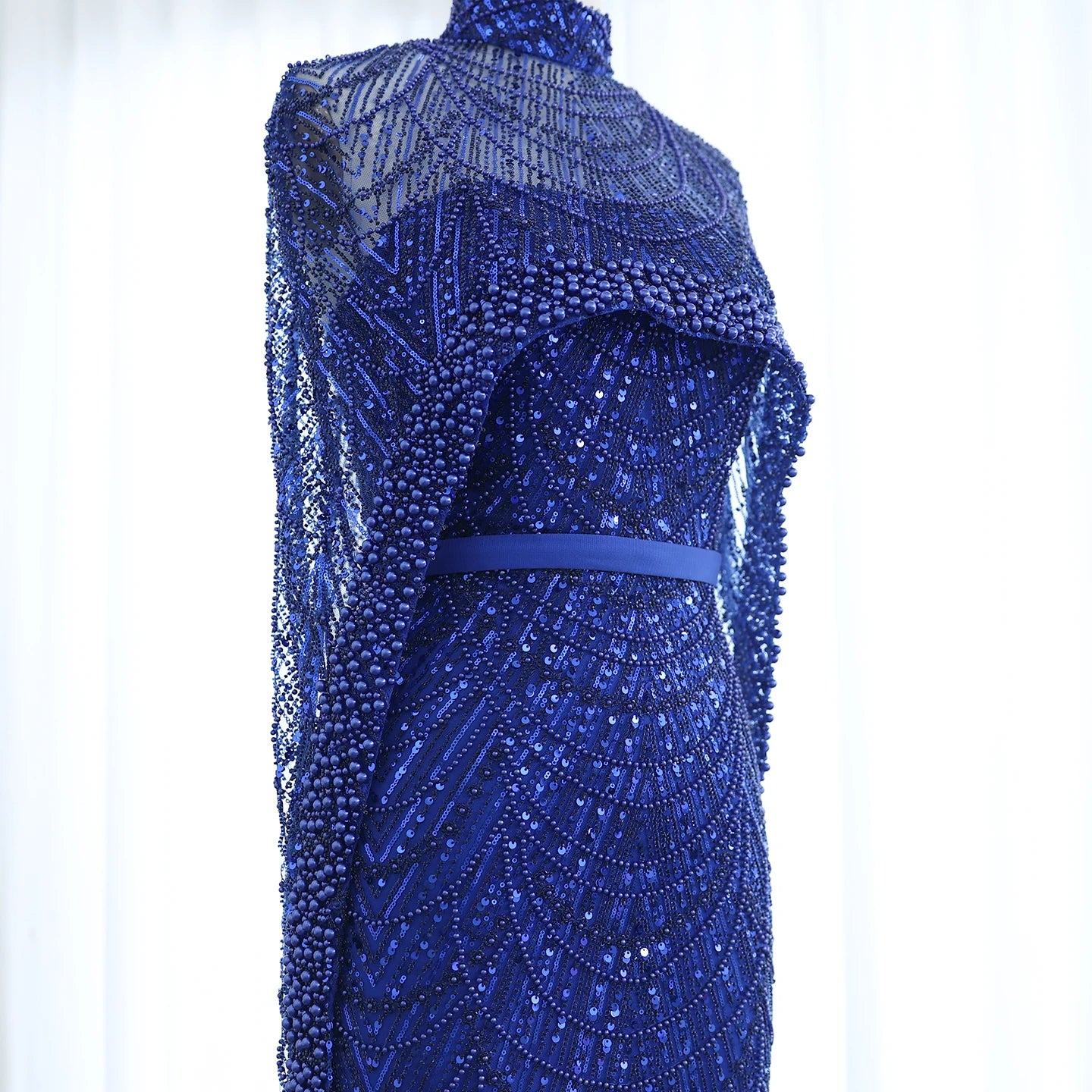 Sharon Said Luxury Pearls Dubai Champagne Evening Dresses with Cape New Arabic Women Mermaid Wedding Party Prom Dress SS369