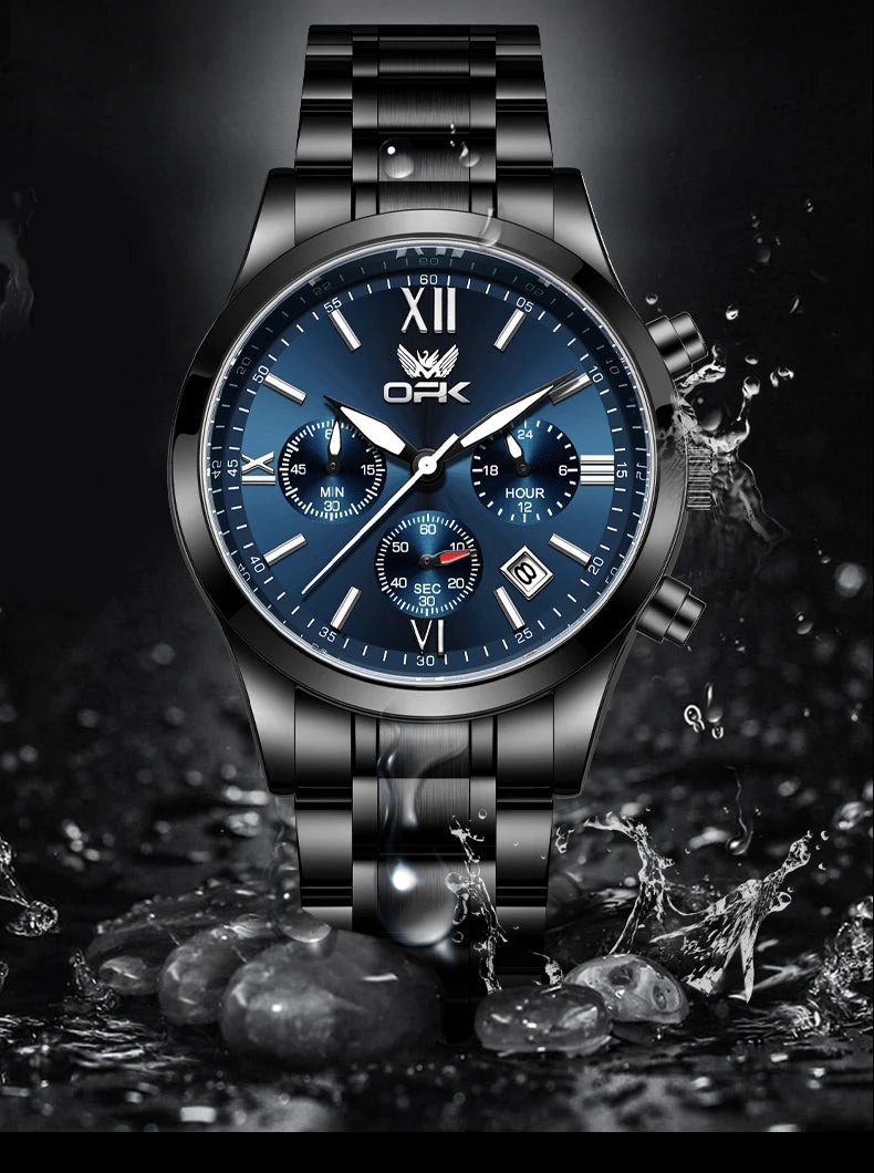 OPK 6052 Chronograph Quartz Wristwatch Original Steel Strap Waterproof Luminous Calendar Fashion Elegant Men's Business Watches