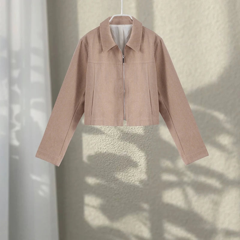 Casual Coats Pants Sets Women'S Turn-down Collar Long Sleeve Zippers Tops High Waist  Trousers 2026 Spring New Lady Chic Suit