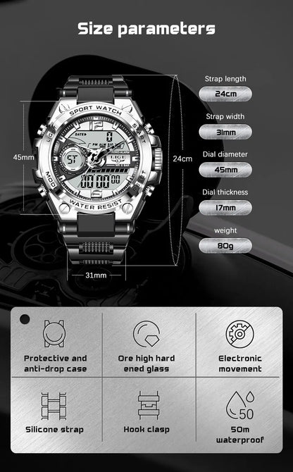 Men Military Watch Digital 50m Waterproof Wristwatch LED Quartz Clock Sport Watch Male Big Watches Men Relogio Masculino