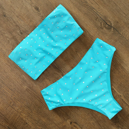 Reversible Bikinis Women Bandeau Swimwear Back Cross Halter Swimsuit Print High Waist Bathing Suit Femme Swim Wear Summer