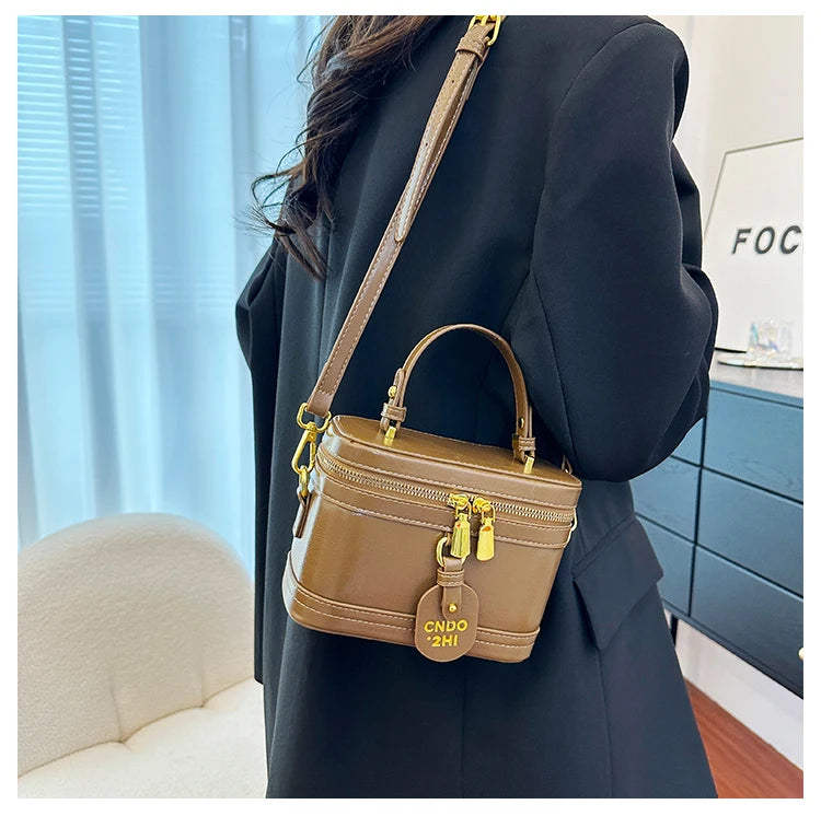 Women Fashion Tote Bucket Bags Solid Clor PU Leather Delicate Small Square Pack 2024 Trendy Female Crossbody Bag